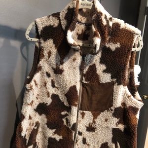 Fleece cow print vest
